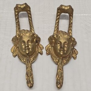 Vintage Pair Of Ornate Brass Furniture Decorations / Drawer Pulls / Door Handles